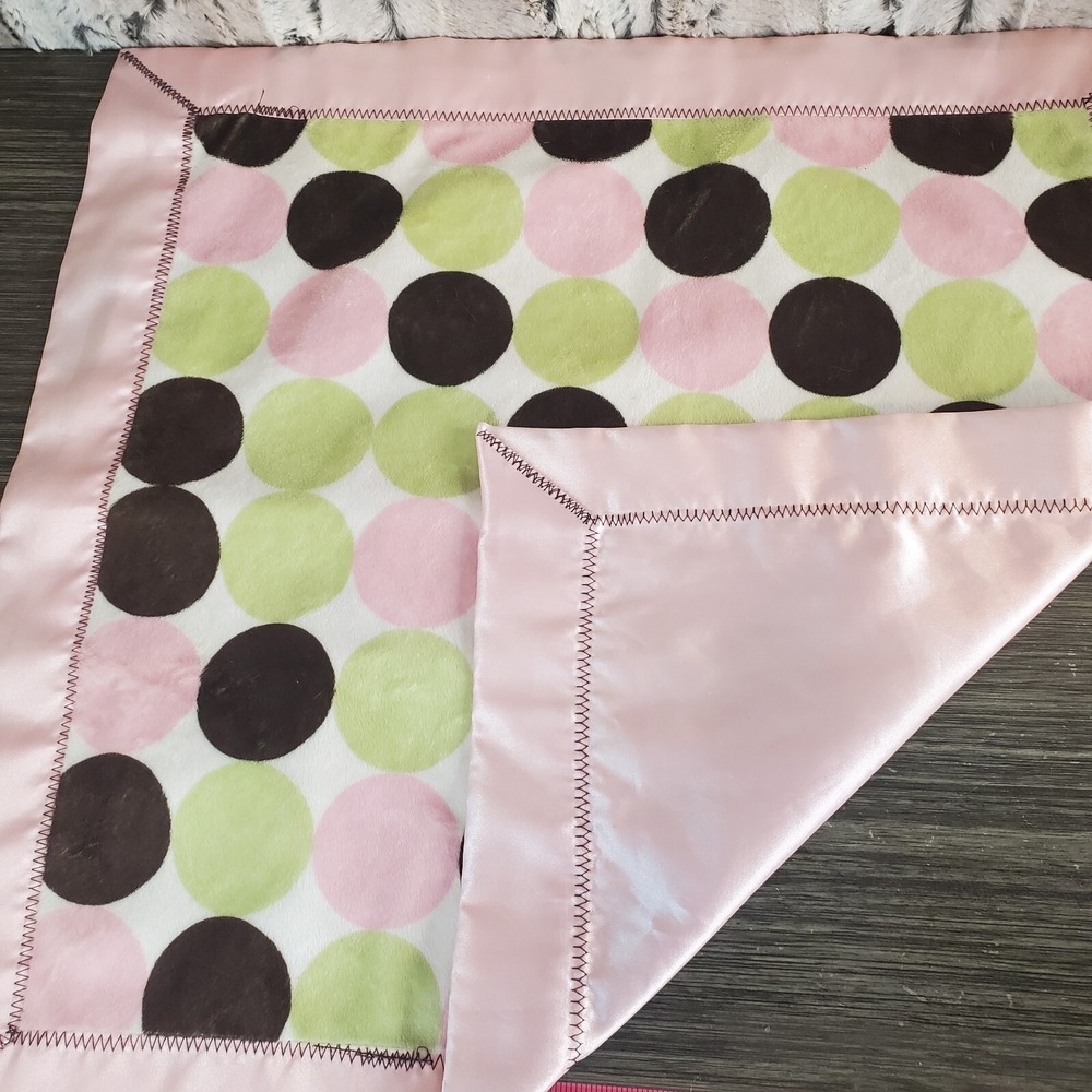 London Lane Pink Satin And Minky Polka Dot Lovey Security Blanket 18" X 18"